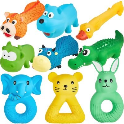 71njJjF4MaL._AC_SL1500 9 Pack Latex Squeaky Dog Toys 7 Inch Soft Rubber Dog Chew Toy Animal Standing Stick Puppy Fetch Interactive Play Toy Assorted Animal Pet Toys for Small Medium Large Dogs(Classic)
