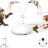 Electric Running Cat Laser Toys Interactive, Fluttering Butterfly, 4in1 Automatic Rechargeable Kitten Toy, Colored Feather, Indoor Exercise Cat Kicker, White