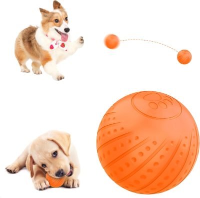 Interactive Dog Toy Ball 2.3'' 2 Interactive Modes Soft Enhanced Rubber Bite Resistant Durable Motion Activated Automatic Rolling Ball Toys with LED