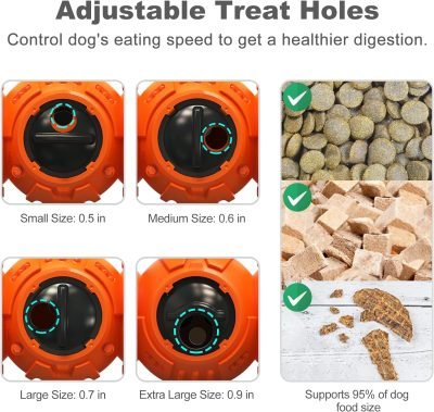 Dog Food Puzzle Toys, Treat Dispenser with Squeaky Giggle Sound, Interactive Chase Slow Feeder for Boredom and Stimulating, IQ Training for Small Medium Large Dogs, Orange