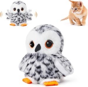 Flapping Snowy Owl Cat Toys, Lifelike Bird Chirp, Rechargeable Owl Touch Activated Kitten Toy, Interactive Catnip Kicker Exercise Toys 4.0" for All Breeds