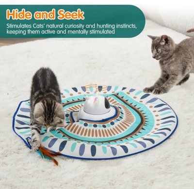 Cat Laser Toy Automatic, 4-in-1 Interactive Cat Toys for Indoor Cats, Hide and Seek Kitten Wand Toy, USB Rechargeable Electronic Kitten Toys with Moving Feather, Cover for Bored Cats All Breeds