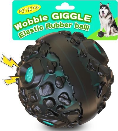 71sZAkXNgGL._AC_SL1500 Dog Toy Ball for Aggressive Chewers, Interactive Fetch Dog Ball with Fun Squeaky Wobble Giggle Sound, Durable for Small Medium Large Dogs, Non-Toxic Rubber Pet Chew Toys, Black & Yellow