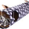 Large Cat Tunnel Bed with Plush Cover,Fluffy Toy Balls, Small Cushion and Flexible Design- 10 inch Diameter, 3 ft Length- Great for Cats, and Small Dogs, Rainbow Wave Color