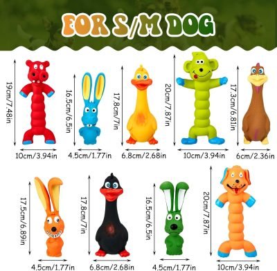 71t5tla_2-L._AC_SL1500 9 Pack Latex Squeaky Dog Toys 7 Inch Soft Rubber Dog Chew Toy Animal Standing Stick Puppy Fetch Interactive Play Toy Assorted Animal Pet Toys for Small Medium Large Dogs(Classic)