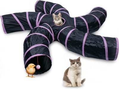 Cat Tunnel for Indoor Cats Large, with Play Ball S-Shape 5 Way Collapsible Interactive Peek Hole Pet Tube Toys, Puppy, Kitty, Kitten, Rabbit (Multicolor)