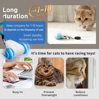 Interactive Cat Toys for Indoor Cats, 2-Speed Smart Automatic Cat Mouse Toy with LED Wheels, USB Rechargeable,Relieve Lack of Exercise for Cats Kittens