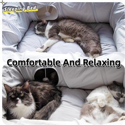 4 Ways Shuttled XL Cat Tunnel Bed for Indoor Cats Peekaboo Cat Cave Donut with Cool Mat