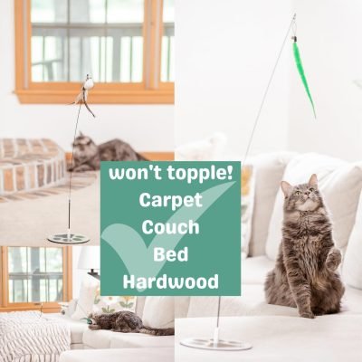 Cat Toys For Bored Indoor Adult Cats Any Surface Base Cat Wand Toy Cat For Stimulation Toys For Indoor Cats Cat Feather Toy Cat Feather Wand Cat Toy Wand Juguetes Para Gatos Activos Juegos Para Gatos