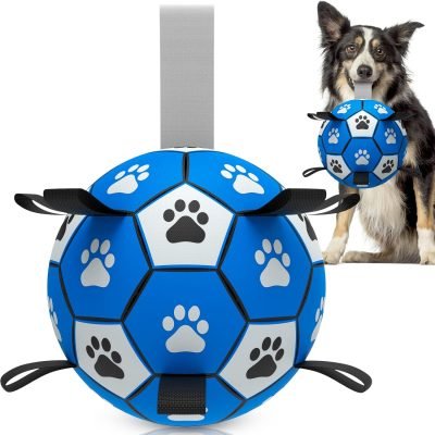 Dog Toys Soccer Ball with Straps, Interactive Toys for Tug of War, Puppy Birthday Toy, Dog Water Toy, Dog Balls for Small & Medium Dog (6 Inch)