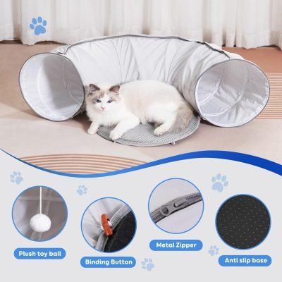 Summer Breathable Cat Tunnel Bed, Soft Comfortable Cat Toy with Hanging Ball for Small to Medium Cats Kitten,Puppy,Rabbit,Ferret, Puppy Indoor Crawling Drilling