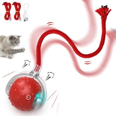 Interactive Cat Toys Ball, Motion Activate Electric Cat Toy, Automatic Pet Exercise Toys, Simulate Bird Calls, USB Rechargeable (Long Tail)