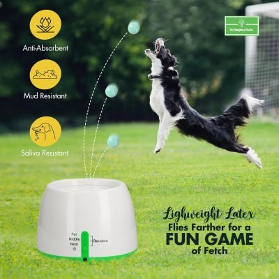 Automatic Dog Ball Launcher Dog Fetch Machine for Small to Medium Sized Dogs,3 Launch Distances, Ball Launcher for Dogs with 6 Latex Balls, Dual Power Supply, Ball Thrower for Dogs