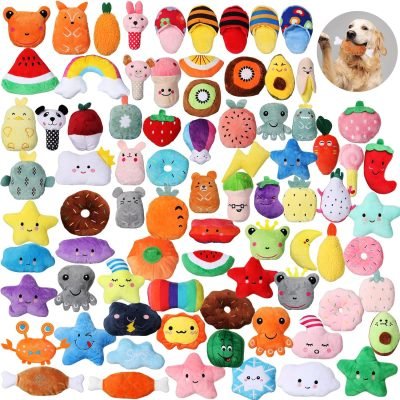 80 Pcs Dog Squeaky Toys Bulk for Small Puppy Dog Stuffed Plush Chew Toys Small Medium Dogs PET Toys with Squeakers for Puppies Teething (Novel Style)