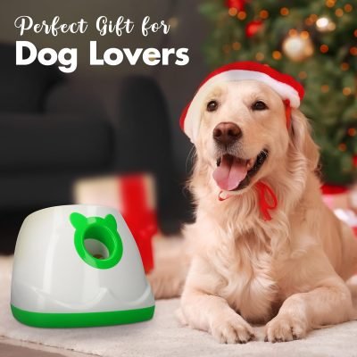 Automatic Dog Ball Launcher Dog Fetch Machine for Small to Medium Sized Dogs,3 Launch Distances, Ball Launcher for Dogs with 6 Latex Balls, Dual Power Supply, Ball Thrower for Dogs