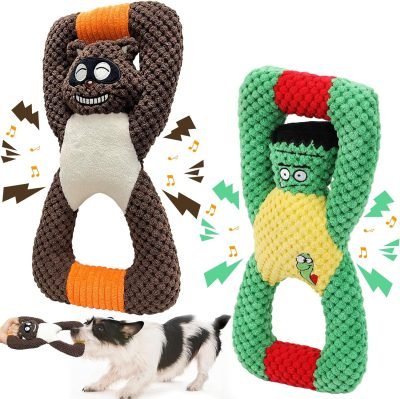 Squeaky Dog Chew Toys for Aggressive Chewers, Dog Toys for Large Medium Small Breed Dog, Indestructible Tough Durable Dogs Toys Interactive Puppy Teeth Clean Natural Rubber(Raccoon & Zombie)