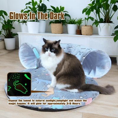 Cat Tunnel Bed,Self-Luminous Collapsible Peekaboo Cat Cave,Cat Tunnel Bed with Soft Central Cat Mat,Cat Toys for Indoor Cats,Ideal Indoor Cat Tunnels for Fun Play