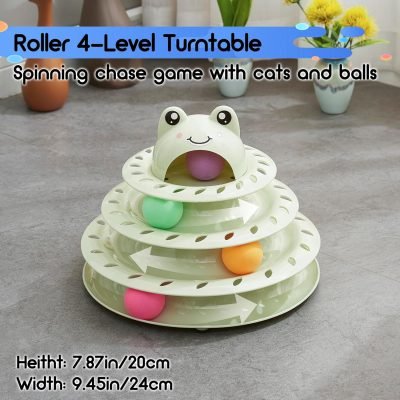 26pcs Cat Toys 4-Level Roller Track for Indoor Cats, Interactive Cat Toy with Colorful Balls Self Play Kitten Puzzle Toys, Fun Kitty Exercise Toys (Green)
