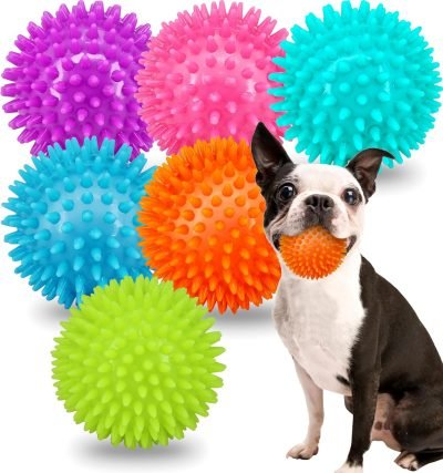 2.5" Squeaky Dog Balls for Small Medium Dogs, 6 Pack Small Dog Chew Toys with Spike, Puppy Toys for Teeth Cleaning and Training (Green 6 Pack)