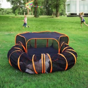 Cat Tunnel Tube Cat Enclosures Foldable Cat Tent Small Animal Playpen Bunny Cage Cat Toy Pet Tents Outdoor Indoor for Fun Orange with Storage Bag