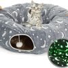 Cat Tunnel Bed Tube with Cushion and Plush Ball Toy Playground Crinkle Collapsible Self-Luminous Flannel Fabric 3FT for Large Cats Kittens Kitty Small Animals Puppy Grey Moon Star
