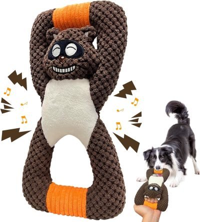 Squeaky Dog Chew Toys for Aggressive Chewers, Dog Toys for Large Medium Small Breed Dog, Indestructible Tough Durable Dogs Toys Interactive Puppy Teeth Clean Natural Rubber(Raccoon & Zombie)