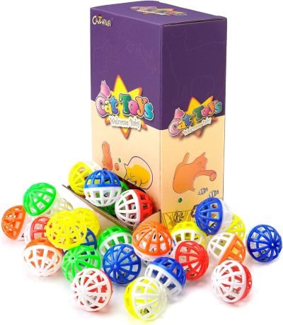 45PCS 1.6'' Cat Toy Ball with Bell Plastic Lattice Jingle Balls Kitten Chase Pounce Rattle Toy Assorted Color