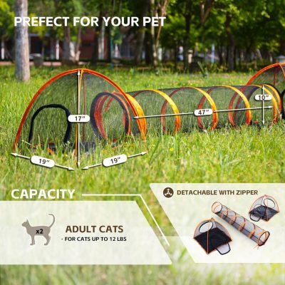 Outdoor Cat Tunnel, Pop Up Cat Tent - Outdoor Cat Playpen, Tents for Small Animals, Provides Double Fun with 2-Way Cat Playpen, Cat Tents for Outside