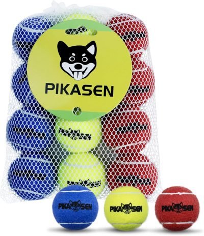 Dog Squeaky Tennis Balls for Pet Playing in 3 Sizes Premium Strong Dog & Puppy Balls for Training, Play, Exercise The Easiest Color for Dogs Red Yellow Blue (Medium-12pack)