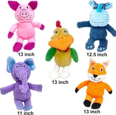 5 Pack Tough Plush Animal Dog Toys Assortment Value Bundle Dog Squeaky Toys Assortment Puppy Pet Mutt Dog Toy Dog Squeak Toy for Medium Large Dogs