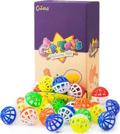 45PCS 1.6'' Cat Toy Ball with Bell Plastic Lattice Jingle Balls Kitten Chase Pounce Rattle Toy Assorted Color