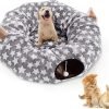Large Cat Tunnel Bed with Plush Cover,Fluffy Toy Balls, Small Cushion and Flexible Design- 10 inch Diameter, 3 ft Length- Great for Cats, and Small Dogs, Rainbow Wave Color