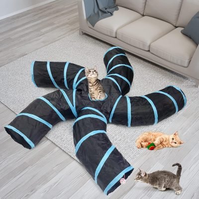 Cat Tunnel for Indoor Cats, 2 Way/3 Way/4 Way/5 Way Cat Tubes and Tunnels Collapsible S-Shape Small Animal Tubes Kitty Tunnels Interactive Maze Cat Toy for Kitten Rabbit Ferret - 5 Way