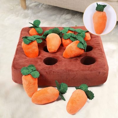 Dog Carrot Toy, Enrichment Dog Puzzle Toys, Hide and Seek Carrot Farm Dog Plush Chew Toys for Small Medium and Large Dogs Cats with 12 Carrots