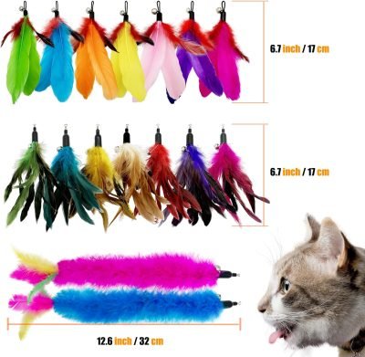 Cat Feather Toys Refill Cat Wand Replacement Feathers, 16 PCS Cat Toy Feather Refills, Cat Wand Attachments Feathers for Cat Toys