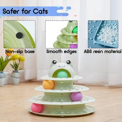 26pcs Cat Toys 4-Level Roller Track for Indoor Cats, Interactive Cat Toy with Colorful Balls Self Play Kitten Puzzle Toys, Fun Kitty Exercise Toys (Green)