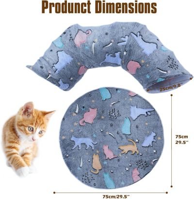 Cat Tunnel Bed,Self-Luminous Collapsible Peekaboo Cat Cave,Cat Tunnel Bed with Soft Central Cat Mat,Cat Toys for Indoor Cats,Ideal Indoor Cat Tunnels for Fun Play