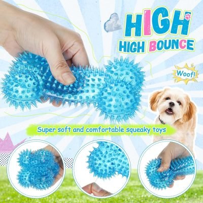 12 Pack Squeaky Dog Toy 6'' Bone Chew Toy Rubber Bone Toy Dogs Spiky Dog Toy for Medium and Large Dogs Teeth Cleaning and Training Aggressive Chewers, 4 Colors