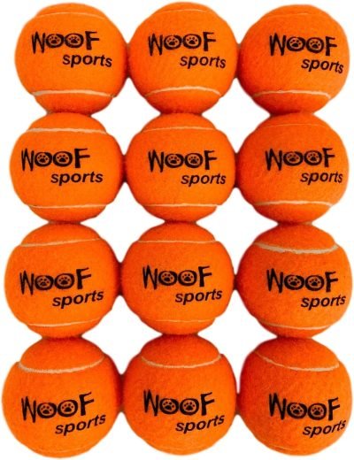 81VYItXElNL._AC_SL1500 Dog Tennis Balls 12 Orange Tennis Balls for Dogs. Easy to Find! includes Carrying Bag. Medium Size Balls Fits Standard Ball Launchers