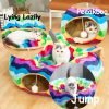 Large Cat Tunnel Bed with Plush Cover,Fluffy Toy Balls, Small Cushion and Flexible Design- 10 inch Diameter, 3 ft Length- Great for Cats, and Small Dogs, Rainbow Wave Color