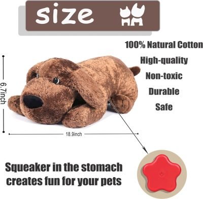 Dog Heartbeat Toy for Puppy Anxiety Relief, Heartbeat Stuffed Animal Heartbeat Plush Toy for Small, Medium, and Large Dogs (Brown)