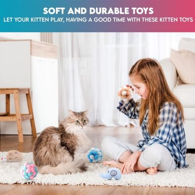 Cat Balls & Catnip Toys Set - Cartoon Fuzzy Balls, Soft & Lightweight - Kittens Chewing, Kicker Toys - Cat Toys for Indoor Cats - Kitten & Cat Accessories - Pack of 9