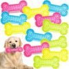 12 Pack Squeaky Dog Toy 6'' Bone Chew Toy Rubber Bone Toy Dogs Spiky Dog Toy for Medium and Large Dogs Teeth Cleaning and Training Aggressive Chewers, 4 Colors