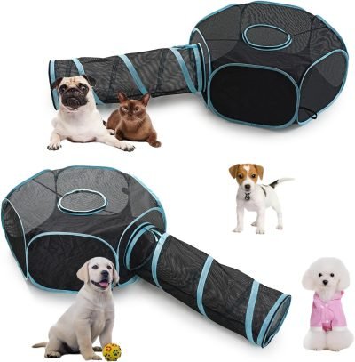 81ZxilNk2bL._AC_SL1500 Cat Furniture Tent for Indoor and Outdoor Playpen Portable Cat Tunnels, Outdoor Kennel (2 Cube + 3-Way Tunnel)