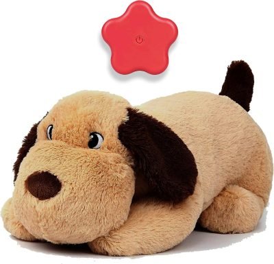 Dog Heartbeat Toy for Puppy Anxiety Relief, Heartbeat Stuffed Animal Heartbeat Plush Toy for Small, Medium, and Large Dogs (Brown)