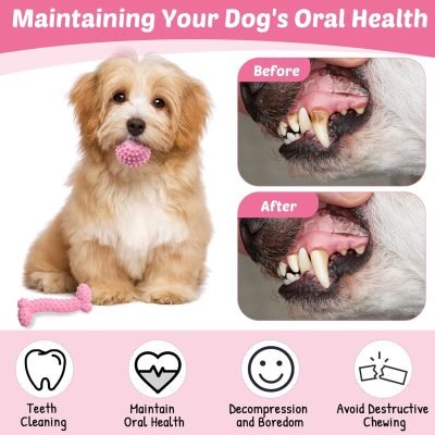 20 Pcs Puppy Toys for Teething Chew Toys for Small Dogs Cute Pink Soft Squeaky Puppy Teething Toys Rubber Outdoor Interactive Dog Toys for Puppies Small Breed Cleaning Doggy Teeth