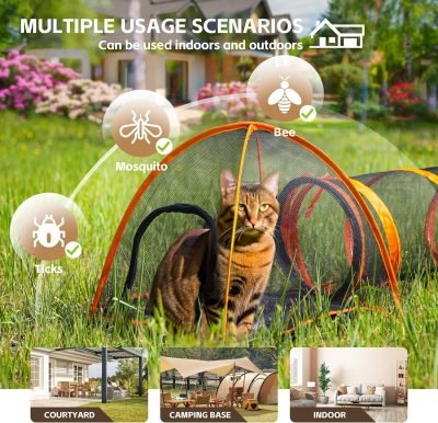 Outdoor Cat Tunnel, Pop Up Cat Tent - Outdoor Cat Playpen, Tents for Small Animals, Provides Double Fun with 2-Way Cat Playpen, Cat Tents for Outside