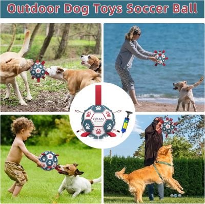 Dog Toys Soccer Ball with Straps, Interactive Toys for Tug of War, Puppy Birthday Toy, Dog Water Toy, Dog Balls for Small & Medium Dog (6 Inch)