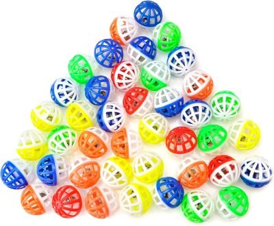 45PCS 1.6'' Cat Toy Ball with Bell Plastic Lattice Jingle Balls Kitten Chase Pounce Rattle Toy Assorted Color