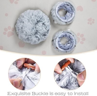 Plush Cat Tunnel Bed for Indoor Cats, Collapsible Cat Donut Tunnel with Central Mat, Fluffy Cat Cave Tube with Hanging Ball for Cat Kitten Rabbit Puppy Ferret